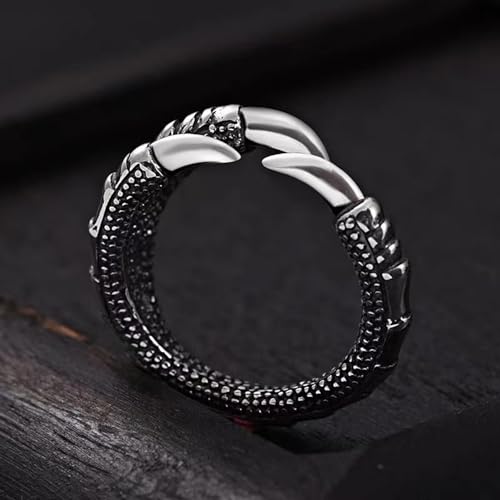 HUUGVBCO Dainty Dragon Claw Asymmetric Wrap Open Rings for Women Men Gothic Punk Vintage Silver Adjustable Statement Promise Engagement Fashion Finger Knuckle Tail Band Ring