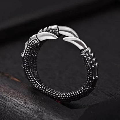 HUUGVBCO Dainty Dragon Claw Asymmetric Wrap Open Rings for Women Men Gothic Punk Vintage Silver Adjustable Statement Promise Engagement Fashion Finger Knuckle Tail Band Ring