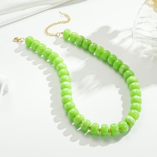 Beaded Necklaces for Women - Colorful Acrylic Beaded Chunky Necklace | Adjustable Statement Necklace, Puffy Heart Pendant, Boho Choker Necklace, Waterproof Summer Beach Jewelry, Gifts for Vacation - color: Light Green
