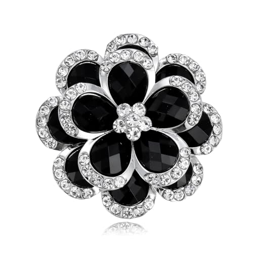 Rhinestone Flower Brooch for Women Vintage Style Black White Crystal Flower Brooch Pin Sparkling Bridal Wedding Crystal Pin Elegant Clothing Hat Bag Accessories Christmas Birthday Party Wedding Costume Jewelry - color: Black White
