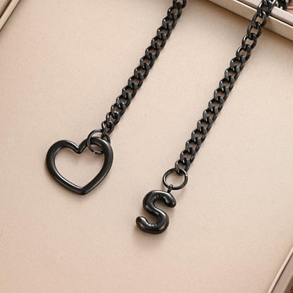 sroyte Black Heart Slip Chain Initial Necklaces for Women,Stainless Steel O-Ring Adjustable Lariat Heart Y-Necklace,Punk Gothic Cuban Collar Choker Necklace for women - color: Black S
