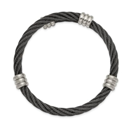Chisel Black IP-Plated Wire Flexible Bangle in Stainless Steel