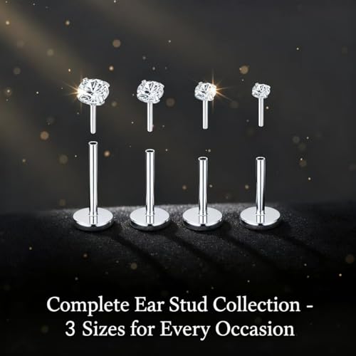 16G 18G 20G Hypoallergenic Threadless Flat Back Nose Studs Women | Medical Steel, CZ 1.5-3mm, Nostril Tragus Helix Piercing, A Secure Fit And Everyday Wear For Sensitive Skin - color: Silver-B