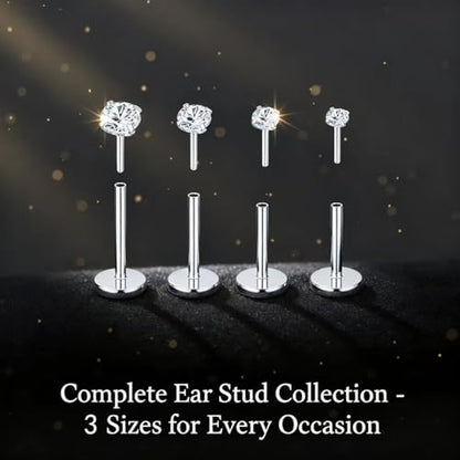 16G 18G 20G Hypoallergenic Threadless Flat Back Nose Studs Women | Medical Steel, CZ 1.5-3mm, Nostril Tragus Helix Piercing, A Secure Fit And Everyday Wear For Sensitive Skin - color: Silver-B