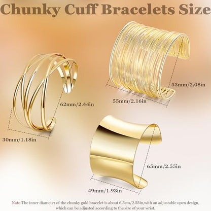 3Pcs Chunky Gold Cuff Bracelets Open Wide Bangle Bracelets Set for Women Minimalist Irregular Bracelet Statement Wrist Cuff Wrap Bracelet Jewelry - style: styleB gold