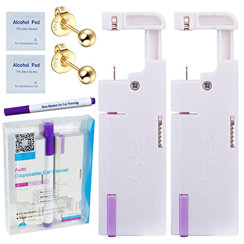 Firstomato 2PCS Disposable Ear Piercing Kit Ear Piercing Gun Self Use Ear Piercings Kit Cartilage Piercing Gun with Hypoallergenic Earrings(3mm Ball,24kt Gold) - color: Ball,24Kt Gold, size: 3.0mm