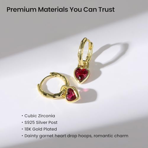 ARSIS Heart Charm Huggie Hoop Earrings for Women, Dainty 18K Gold Plated Heart Drop Hoops with CZ, Hypoallergenic, 925 Sterling Silver Posts, Tarnish-Free, Lightweight Jewelry Gift for Her - color: Gold Heart Drop