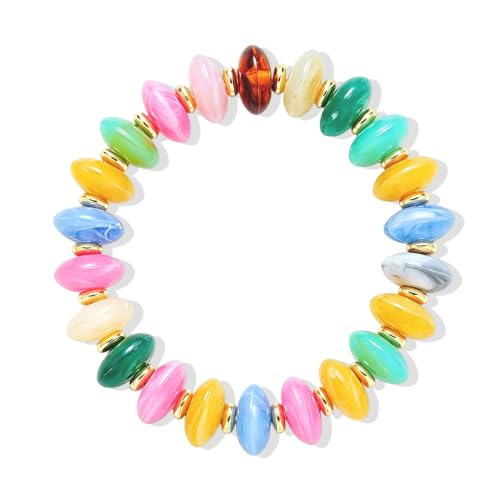 Bead Bracelet for Women Vibrant Color Resin Beads Bracelets Elastic Stretch Chunky Bracelet Boho Summer Beach Vacation Jewelry - color: Colorful 3