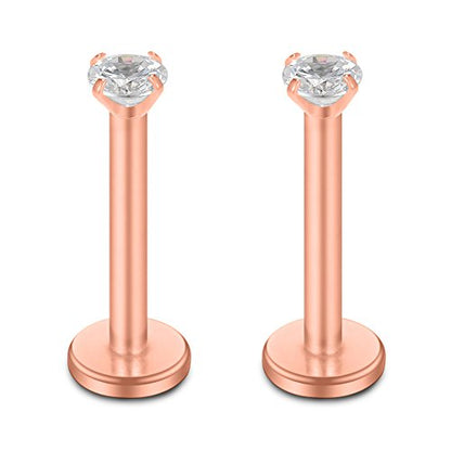 SCERRING 16G Lip Rings Clear CZ Labret Monroe Lip Ring Tragus Nail Helix Earring Stud Piercing Jewelry Bar Length 6mm 8mm 10mm - style: 6PCS - 6mm Rose Gold