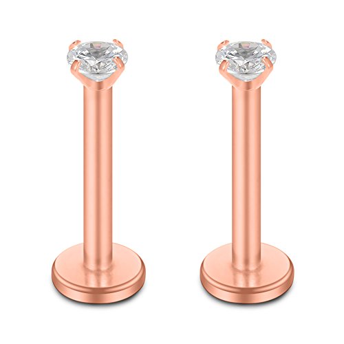 SCERRING 16G Lip Rings Clear CZ Labret Monroe Lip Ring Tragus Nail Helix Earring Stud Piercing Jewelry Bar Length 6mm 8mm 10mm - style: 6PCS - 8mm Rose Gold