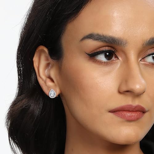 MDFUN Halo Stud Earrings 18K Gold Plated Round/Square/Heart/Teardrop Cubic Zirconia Earrings Set for Women - color: A-Square/Teardrop