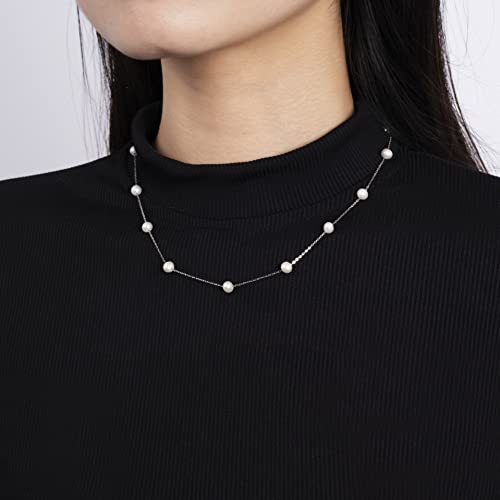 925 Sterling Silver Dainty Freshwater Cultured Pearl Choker Necklace White Genuine Real Pearl Charm Necklaces Jewelry Gifts for Her - color: Satellite Pearl 6-7mm AAAAA-Silver