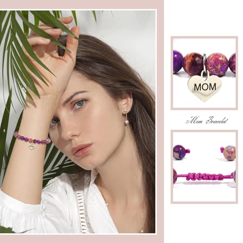 Mothers Day Gifts for Women, Natural Stone Beaded Bracelet Jewelry Birthday Gifts for Mom Grandma Aunt Mother in Law Nana Boyfriend Mom - color: Emperor's stone