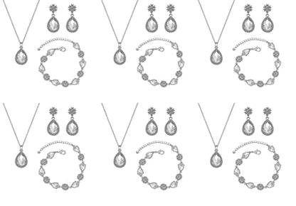 Bridesmaid Jewelry Set for Women,Pendant 18K Gold & Silver & Rose Gold Pendant Necklace Earrings Bracelet Set,Dainty Gift for Wedding/Proposal/Party/Anniversary - color: SILVER - 6 SETS