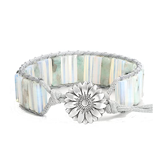 sedmart 7 Chakra Bracelets for Women with Real Stones Leather Wrap Healing Bead Bracelet Women Men Boho Friendship Jewelry - color: B1 Sun/Button/Transparency
