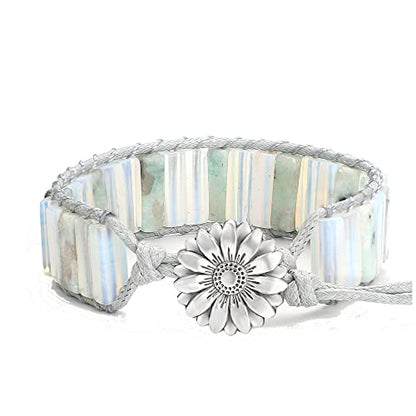 sedmart 7 Chakra Bracelets for Women with Real Stones Leather Wrap Healing Bead Bracelet Women Men Boho Friendship Jewelry - color: B1 Sun/Button/Transparency