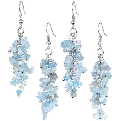 Nupuyai Natural Tumbled Stones Earrings for Women, Reiki Healing Crystal Long Dangle Hook Eardrop - color: #3-Blue
