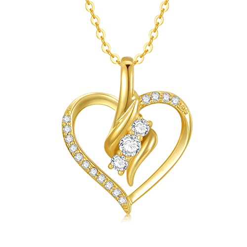 SISGEM 14K Solid Gold Heart Necklace for Women,Yellow Gold 0.55 Carat(CTTW) Moissanite Infinity Heart Pendant Necklaces Anniversary Birthday Gifts for Wife Mom 16''-18'' - color: Style-4