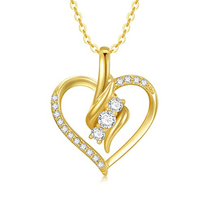 SISGEM 14K Solid Gold Heart Necklace for Women,Yellow Gold 0.55 Carat(CTTW) Moissanite Infinity Heart Pendant Necklaces Anniversary Birthday Gifts for Wife Mom 16''-18'' - color: Style-4
