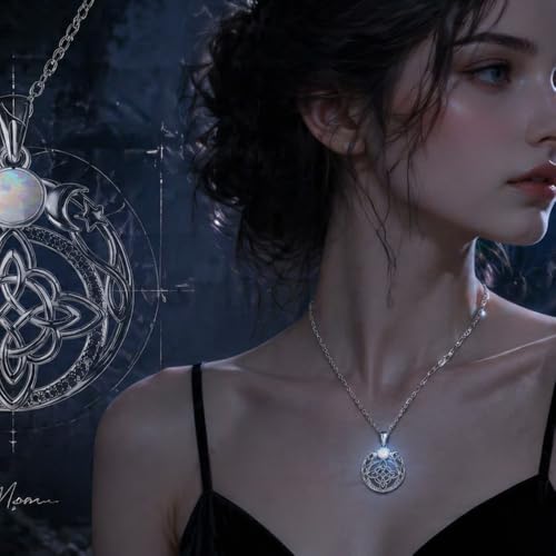 925 Silver-plated Triple Moon Goddess Witch Knot Necklaces Opal Zircons Moon Star Witchcraft Pendant Witch Amulet Protection Jewelry
