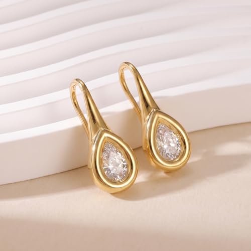14K Gold & Silver Plated Trendy Bezel Set Cubic Zirconia Drop Earrings Minimalist Teardrop Hook Earrings for Women Diamond Crystal Charm Statement Teardrop Earrings Jewelry Gifts - color: Gold-Waterdrop zircon