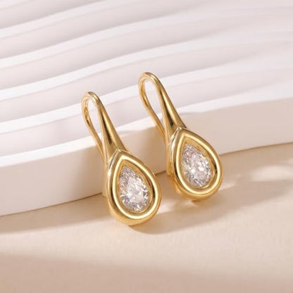 14K Gold & Silver Plated Trendy Bezel Set Cubic Zirconia Drop Earrings Minimalist Teardrop Hook Earrings for Women Diamond Crystal Charm Statement Teardrop Earrings Jewelry Gifts - color: Gold-Waterdrop zircon