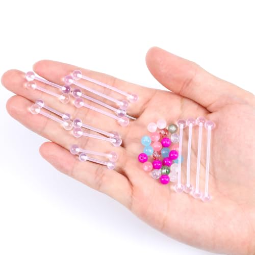 14G Plastic Tongue Rings - Nipple Rings for Surgery | 14/16/19/22/25/32/35/38mm，Clear Acrylic Nipple Piercing Tongue Rings For Women，24 Replacement Colorful Nipple Barbells