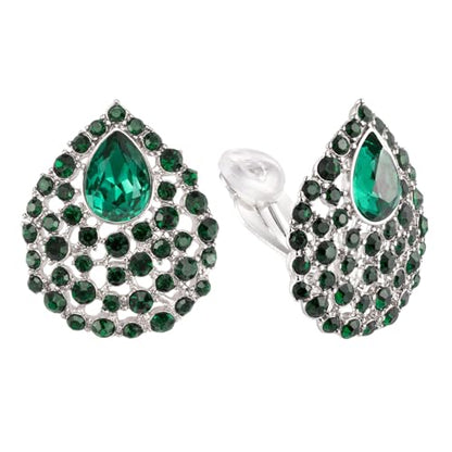 SELOVO Rhinestone Teardrop Big Stud Earrings Clip On Earrings - color: Green