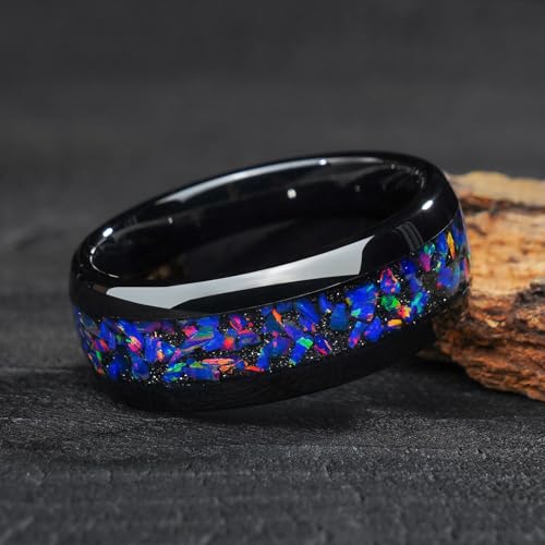 4mm 6mm 8mm Tungsten Rings With Various Inlay Materials Couples Matching Engagement Wedding Promise Matching Ring Set for Women Men - color: Purple Opal 8mm