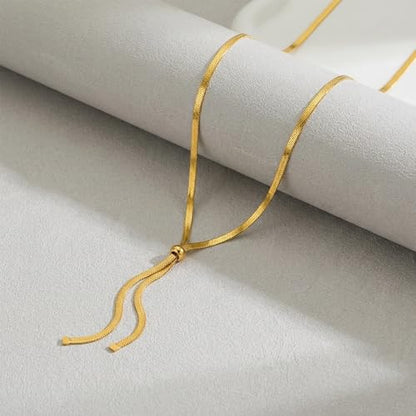 Gold Silver Necklace for Women Y Chain Adjustable Gold Long Necklaces Fashion Dainty Jewelry - color: gold G