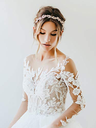 SWEETV Leaf Wedding Headpieces for Bride Flower Girl Gold Bridal Headband with Rhinestones Women Handmade Hair Accessories - color: Gold