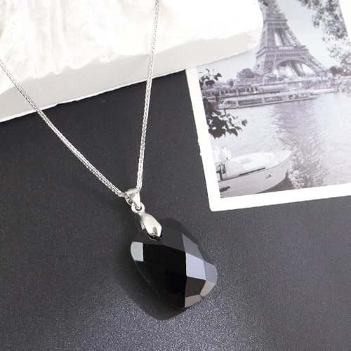 iSTONE 925 Sterling Silver Natural Crytral for Womens Pendant Necklace, Gemstone Birthstone with 17.8" Silver Chain Ladies - color: Rectangle - Obsidian