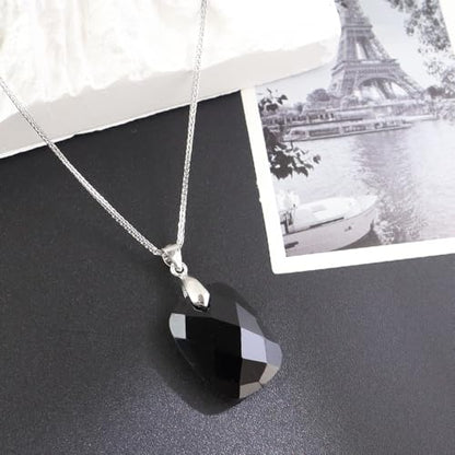 iSTONE 925 Sterling Silver Natural Crytral for Womens Pendant Necklace, Gemstone Birthstone with 17.8" Silver Chain Ladies - color: Rectangle - Obsidian