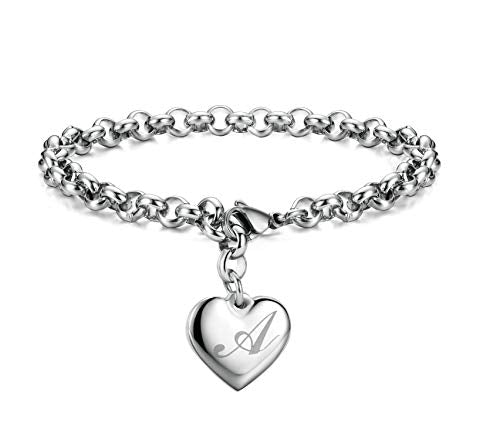 Monily Birthday Gifts for Women Initial Charm Bracelets for Women Letters Alphabet Heart Bracelet for Women - color: A: Heart