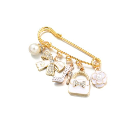 PHAETON 10PCS Elegant Retro Women Brooch Pin with Butterfly Bow, High-heel Shoes, Handbag, Flower, Pearl Pendant for Women Girls Gift