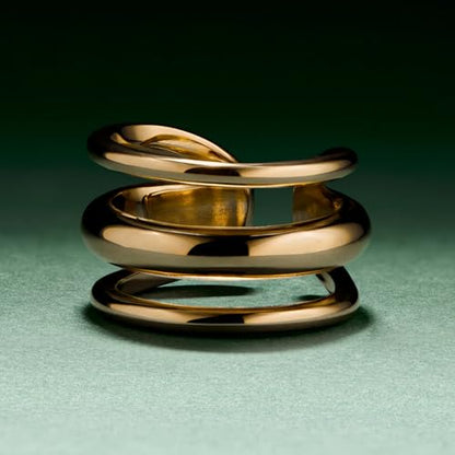 Hey Harper Gold Ring for Women - Gold Plated Stacking Waterproof & Sweatproof Jewerly Ring - Everday Non Tarnish Cute Fashion Circle Rings - style: Triple Layer Ring