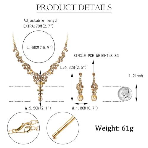EVER FAITH Rhinestone Crystal Bridal Floral Wave Teardrop Necklace Earrings Set - color: 2pcs_Champagne