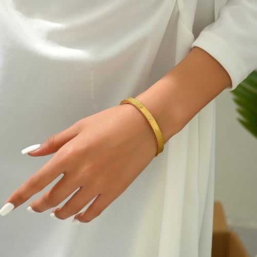 Gold Bangle for Women 18K Gold Plated Bamboo Heart Star Labyrinth Bangle Bracelets Dainty Stainless Steel Jewelry Gifts - color: Labyrinth Bangle-Gold