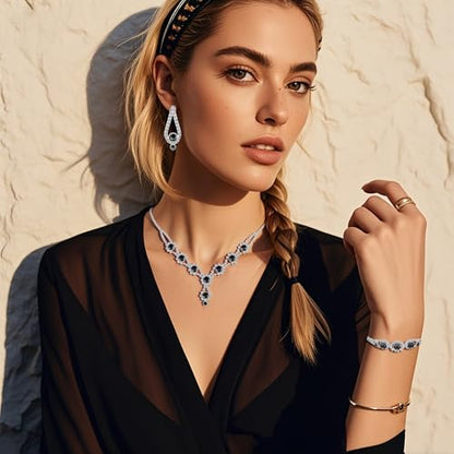 Silver Plated Necklace Earrings Bracelet Crystal Bridal Wedding Jewelry Sets for Wedding princess birthday party Halloween Prom Pageant Jewelry - color: 2-black