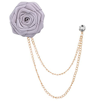 Fashion Bridegroom Wedding Brooches Cloth Art Hand-Made Rose Flower Brooch Lapel Pin Badge Tassel Chain Men's Suit Accessories - color: Gray