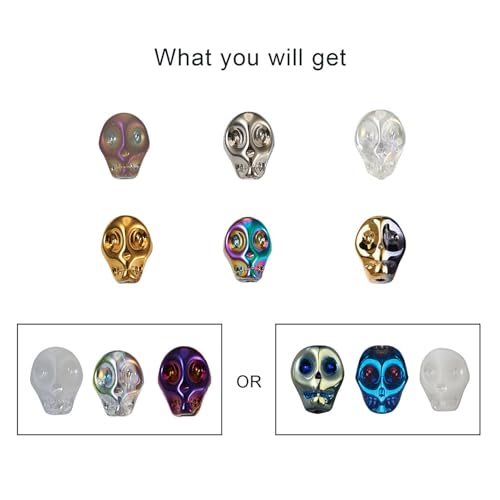 Elecrelive 180Pcs Halloween Skull Beads Skeleton Head Glass Beads 9 Styles Gothic Charms for Necklace Bracelets Earrings Jewelry Making - color: 9 Colors