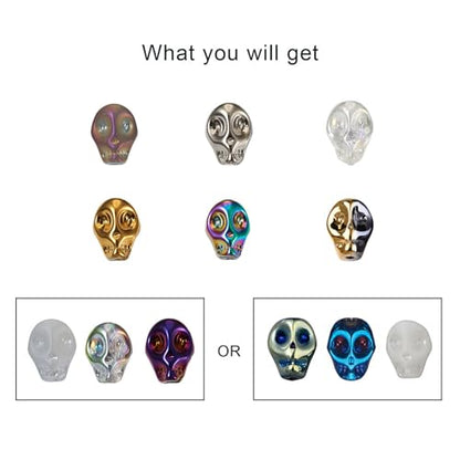 Elecrelive 180Pcs Halloween Skull Beads Skeleton Head Glass Beads 9 Styles Gothic Charms for Necklace Bracelets Earrings Jewelry Making - color: 9 Colors