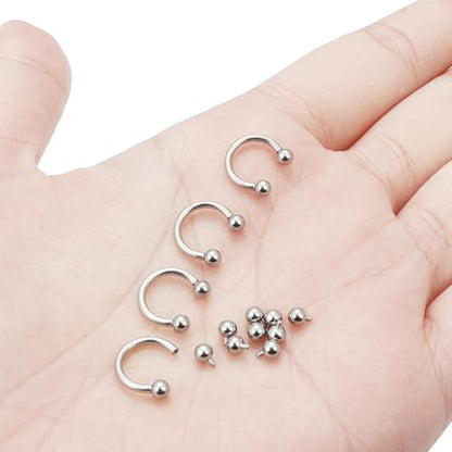 Lcolyoli 16g Septum Rings Internally Threaded Surgical Steel Septum Jewelry Lip Rings Hoop Labret Jewelry Horseshoe Earrings Daith Piercing Jewelry for Women Men - color: 16g,Inner diameter:8mm,silvertone