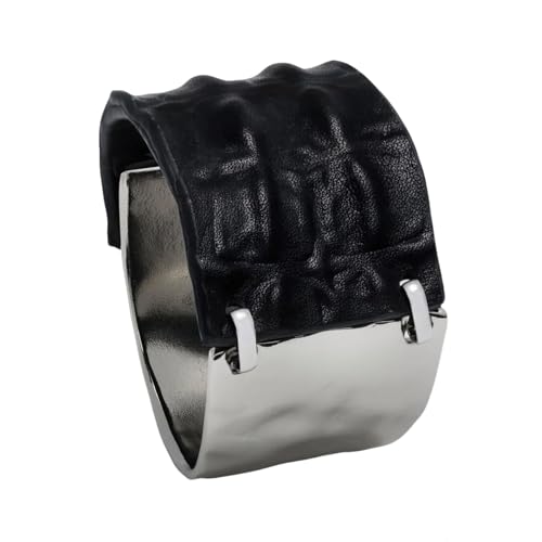 Leather Bracelet for Women Black Leather Golden Bracelet Bangle Chunky Leather Wrap Bracelet for Women Statement Jewelry Gift - style: Genuine Leather Bracelet-Silver