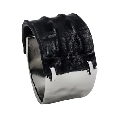 Leather Bracelet for Women Black Leather Golden Bracelet Bangle Chunky Leather Wrap Bracelet for Women Statement Jewelry Gift - style: Genuine Leather Bracelet-Silver
