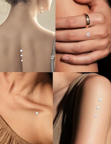 Dermal Anchor Tops and Base 14G Stainless Steel Microdermals Body Piercing Studs Punk Heart Star CZ Teardrop Tops Internally Threaded Surface Skin Piercing Jewelry for Women Men Gold Silver Color
