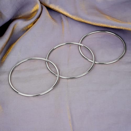 Linkidea Plus Size Bangle Bracelets Set for Women, Set of 6 Stainless Steel Extra Large Round Silver Bangles Fashion Accessories, 9.8 Inches (XXL)
