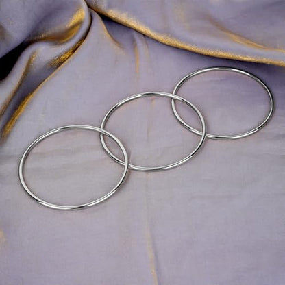Linkidea Plus Size Bangle Bracelets Set for Women, Set of 6 Stainless Steel Extra Large Round Silver Bangles Fashion Accessories, 9.8 Inches (XXL)