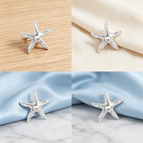 Textured Starfish Brooch Pin Minimalist Metal Lapel Pin Decorative Accessory for Jackets, Scarves & Dresses (Silver)