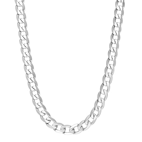 Monily Silver Chain for Men Stainless Steel Curb Chain Necklace Women - size: 16 Inches, style: 9 mm wide